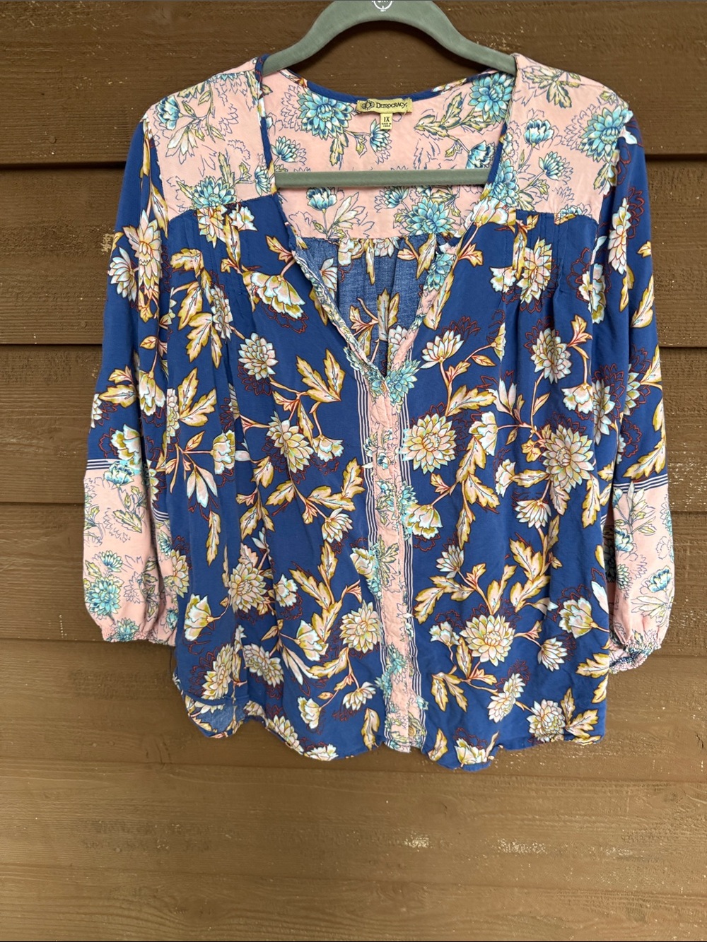 Democracy Blue and Pink Floral Button-Front Tunic size 1X